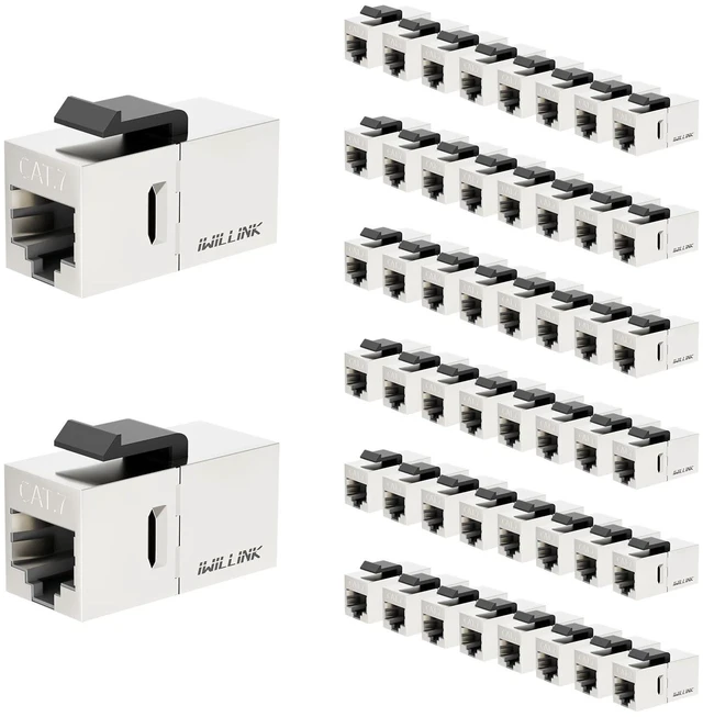 Main image of iwillink CAT7 Keystone Coupler RJ45 Shielded Ethernet Coupler 50-Pack