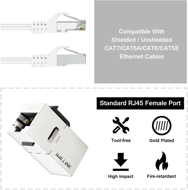 Alt view image 3 of 5 - iwillink CAT7 Keystone Coupler RJ45 Shielded Ethernet Coupler 50-Pack