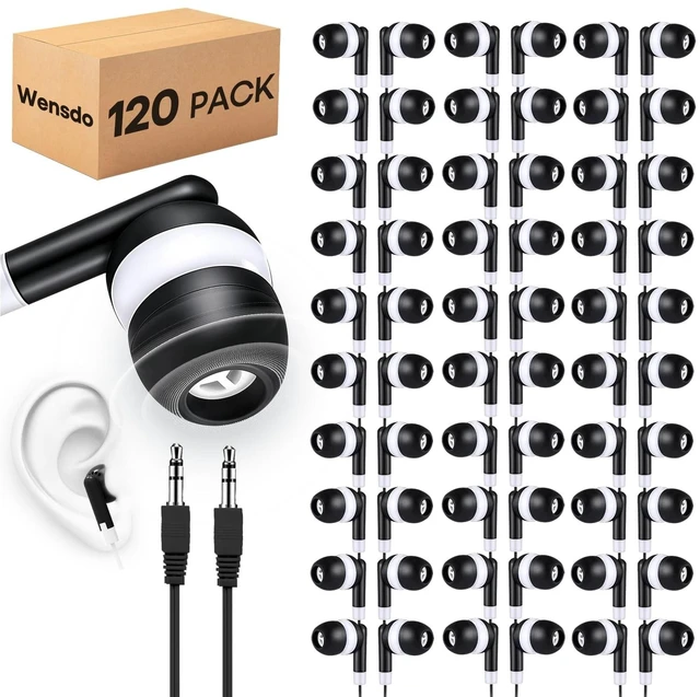 Main image of Wensdo Bulk Earbud Headphones 120 Pack for School Classroom Kids, Wholesale Wired Students Earphones Class Set with 3.5mm Jack for Computer Chromebook Laptop PC (HY01,120 Black)