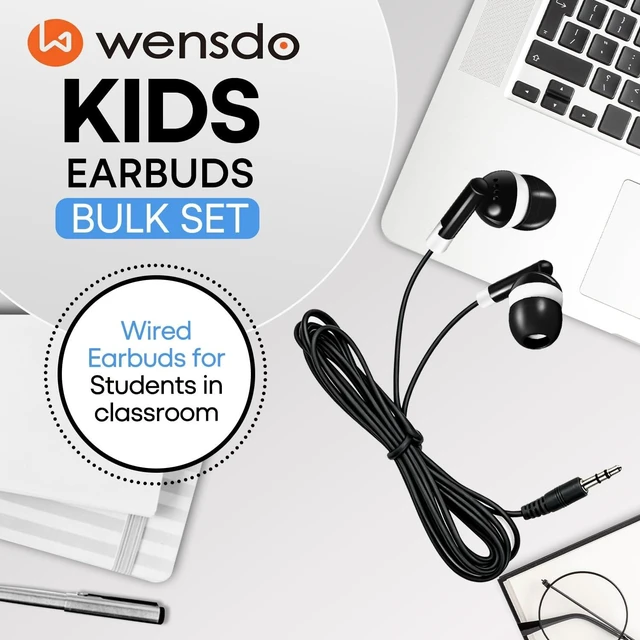 Alt view image 2 of 5 - Wensdo Bulk Earbud Headphones 120 Pack for School Classroom Kids, Wholesale Wired Students Earphones Class Set with 3.5mm Jack for Computer Chromebook Laptop PC (HY01,120 Black)