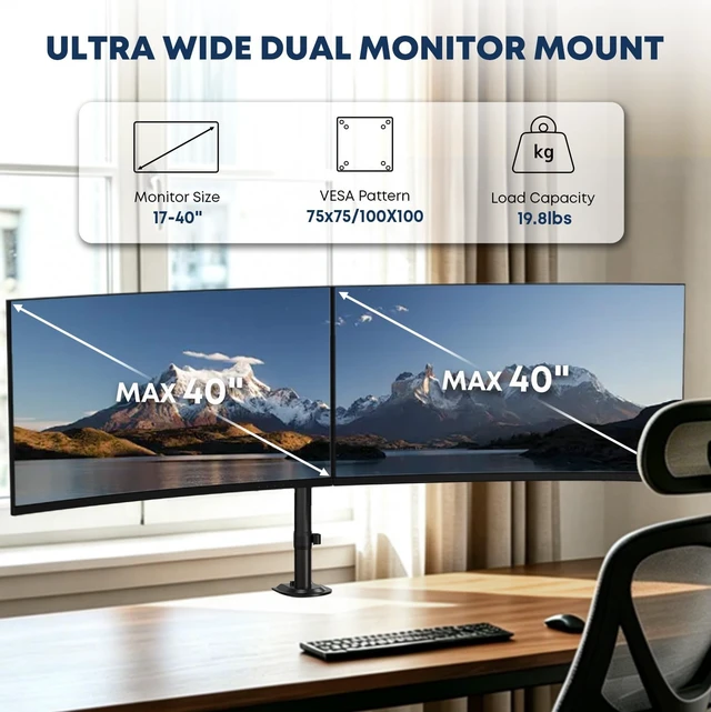 Alt view image 2 of 5 - STANDOPIA Dual Ultrawide Monitor Mount for 17-40'', up to 19.8lbs/arm
