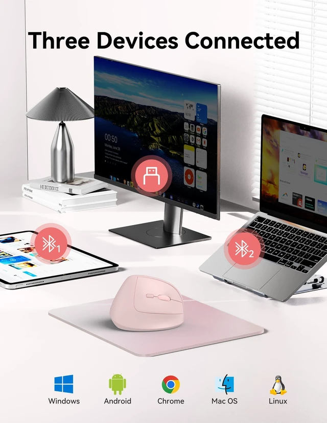Alt view image 2 of 5 - TECKNET Ergonomic Mouse, BT5.3/2.4G, Silent Wireless Vertical, Rechargeable