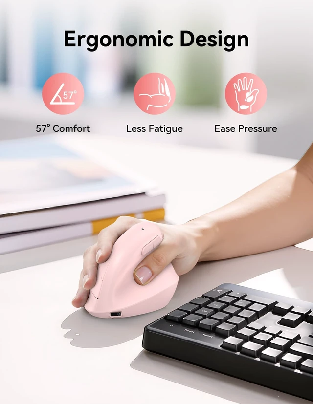 Alt view image 3 of 5 - TECKNET Ergonomic Mouse, BT5.3/2.4G, Silent Wireless Vertical, Rechargeable
