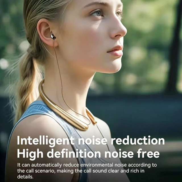 Alt view image 2 of 5 - MOCANIO Retractable Neckband Bluetooth Headphones, Noise Cancelling Earbuds with Built-in Mic, 18-24H Playtime Type-C Charging Wireless Sports Earphones for Running Workout Travel Office Call