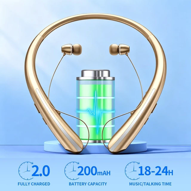 Alt view image 4 of 5 - MOCANIO Retractable Neckband Bluetooth Headphones, Noise Cancelling Earbuds with Built-in Mic, 18-24H Playtime Type-C Charging Wireless Sports Earphones for Running Workout Travel Office Call