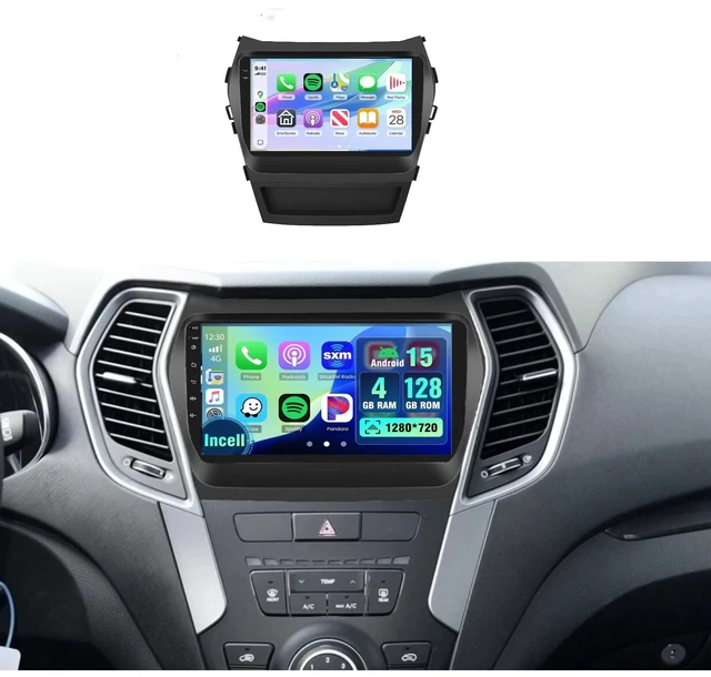 Main image of 4G+128G Android 15 Car Stereo for Hyundai Santa Fe IX45 2013-2017 Wireless CarPlay Android Auto,9'' Incell Touch Screen Radio Bluetooth GPS Navigatio 32-EQ FM/RDS WiFi SWC AHD Backup Camera