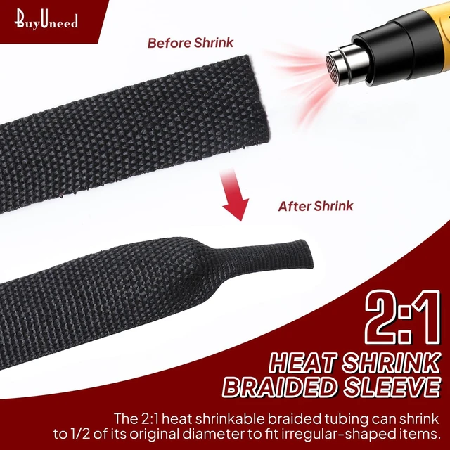 Alt view image 3 of 5 - BuyUneed Heat Shrink Braided Sleeving 2:1 Ratio Fabric Tubing 1"-13ft