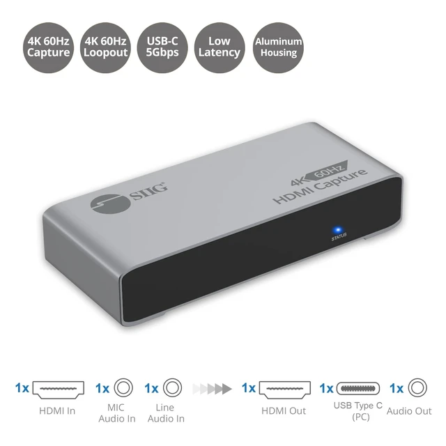 Alt view image 2 of 5 - SIIG 4K60 HDMI Capture Device with Loopout, USB-C, CE-H3CT01-S1