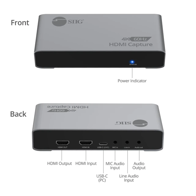Alt view image 5 of 5 - SIIG 4K60 HDMI Capture Device with Loopout, USB-C, CE-H3CT01-S1