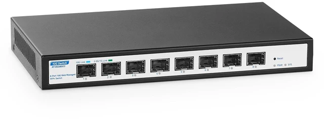 Main image of 8 Port 10Gbps SFP+ Managed Switch, Support 10G/2.5G/1G SFP Module, 160Gbps Bandwidth, Desktop^^Wallmount Metal Case, YuLinca Managed Fiber Switch