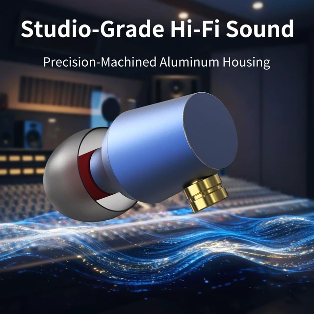 Alt view image 2 of 5 - GUAEIMO G4M3C1L HiFi IEMs, Wired in-Ear Monitors with Detachable MMCX Cable, Professional Audiophile Earbuds, Aluminum Shell & 4-Strand Silver-Plated Cable, 3.5mm No Mic Azure Blue