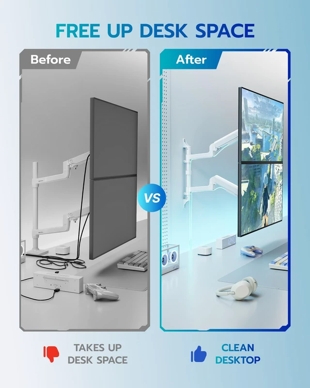 Alt view image 4 of 5 - ARES WING 17-40 Inch Ultrawide Vertical Dual Monitor Wall Mount, White