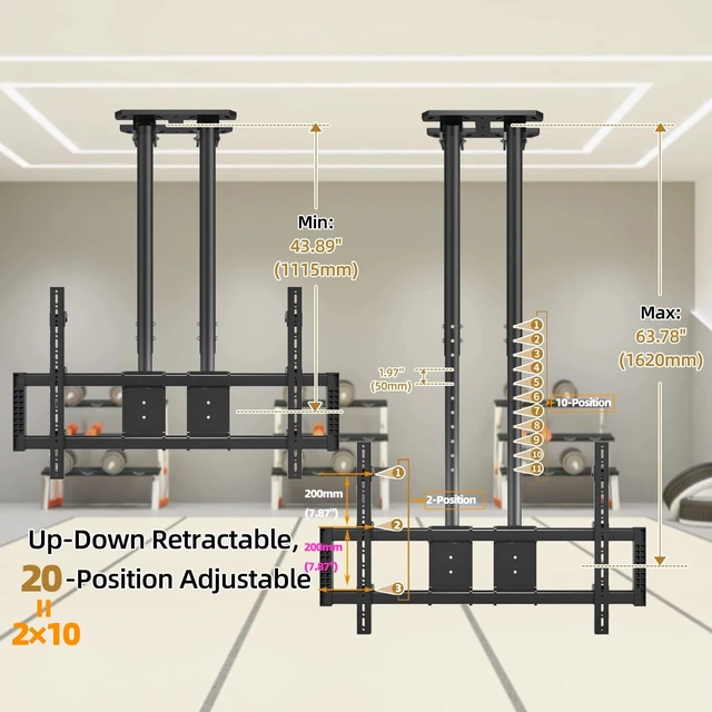 Alt view image 4 of 5 - GUZHIKU Ceiling TV Mount for 60-120 inch TV Hold 220 lbs, 20 Height Levels