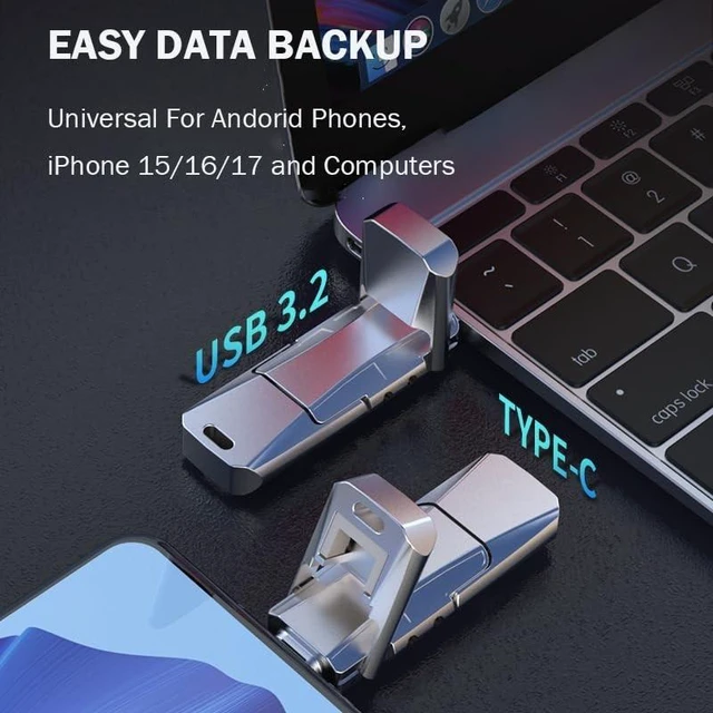 Alt view image 3 of 5 - 1T Solid State USB Drive, Up to 550MB/s High Speed USB 3.2 Gen 2 Thumb Drive, USB C & USB A Dual Drives, External SSD Storage for iPhone 17/16/15, Android, MacBook, Laptop, PC, iPad and More