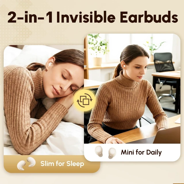 Alt view image 2 of 5 - Sleep Earbuds for Side Sleepers, 2 in 1 Mini Earbuds Wireless Bluetooth for Sleeping, Discreet in-Ear Earphones for Small Ear Canals, Noise Cancelling, Small Ear Buds for Sleep, Work, Relax(Bla