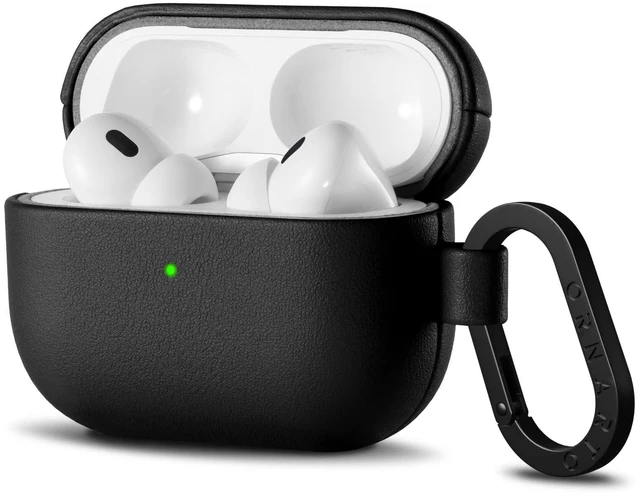 Main image of ORNARTO for AirPods Pro 2 Case, Vegan Leather Cover, Midnight Black Leather