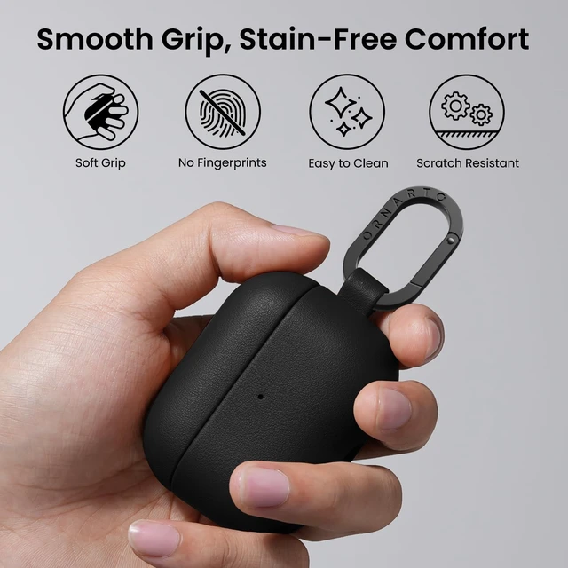 Alt view image 4 of 5 - ORNARTO for AirPods Pro 2 Case, Vegan Leather Cover, Midnight Black Leather