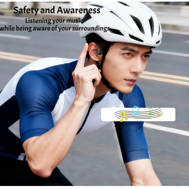 Alt view image 3 of 5 - Bone Conduction Headphones Bluetooth 5.2,Open Ear Earphones Wireless with Noise Cancelling Mic,Waterproof Lightweight Foldable Neckband Headsets TF Card Support for Cycling Running Hiking Bicyc
