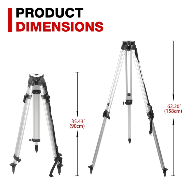 Alt view image 2 of 5 - MOETER Aluminum Surveying Tripod Kit with 9FT Grade Rod, 5/8 x11 Thread