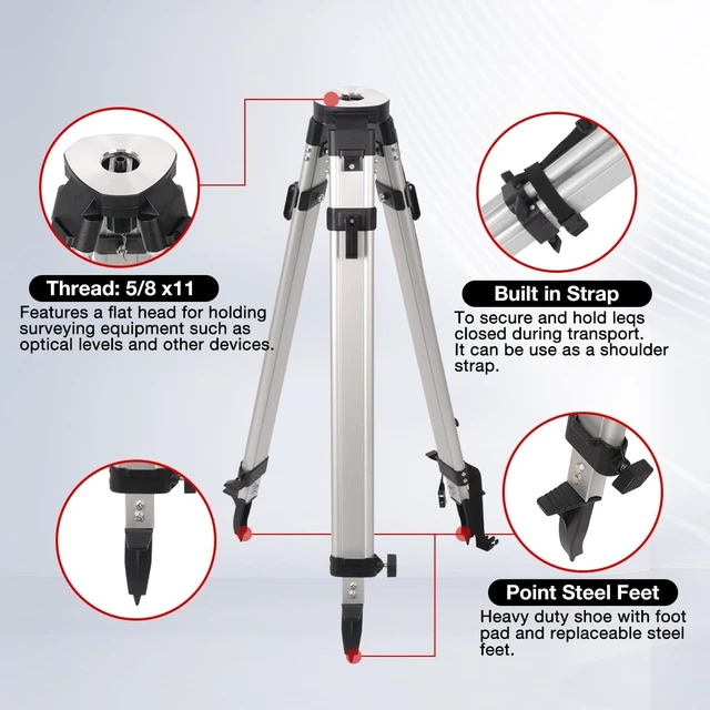 Alt view image 5 of 5 - MOETER Aluminum Surveying Tripod Kit with 9FT Grade Rod, 5/8 x11 Thread