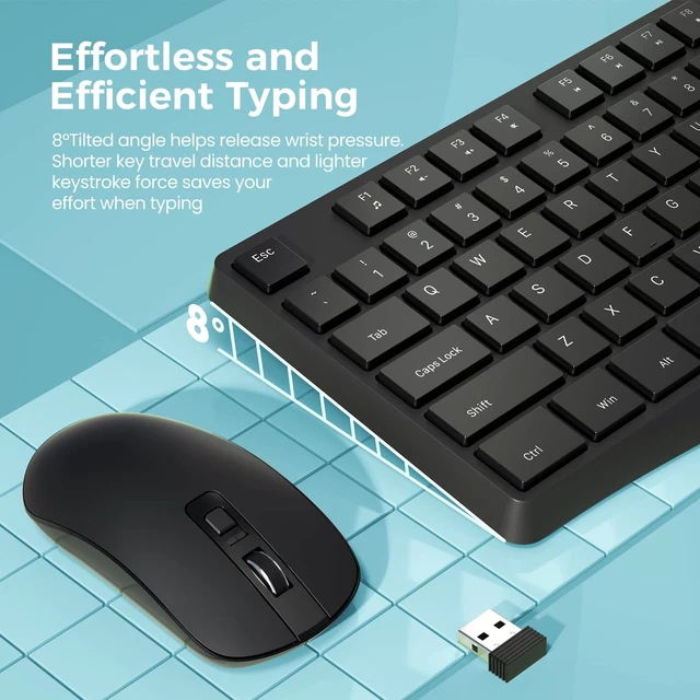 Alt view image 2 of 5 - Wireless Keyboard and Mouse Combo, Lovaky 2.4G Full-Sized Ergonomic Keyboard Mouse, 3 DPI Adjustable Cordless USB Keyboard and Mouse, Quiet Click for Computer/Laptop/Windows/Mac