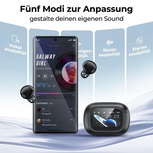 Alt view image 5 of 5 - MINISO MS126 Wireless Earbuds, Touchscreen Bluetooth 6.0 TWS Earphones, Active Noise Cancelling, 30H Long Playtime, Waterproof in-Ear Headphones for Travel, Business, Sports & Daily Use