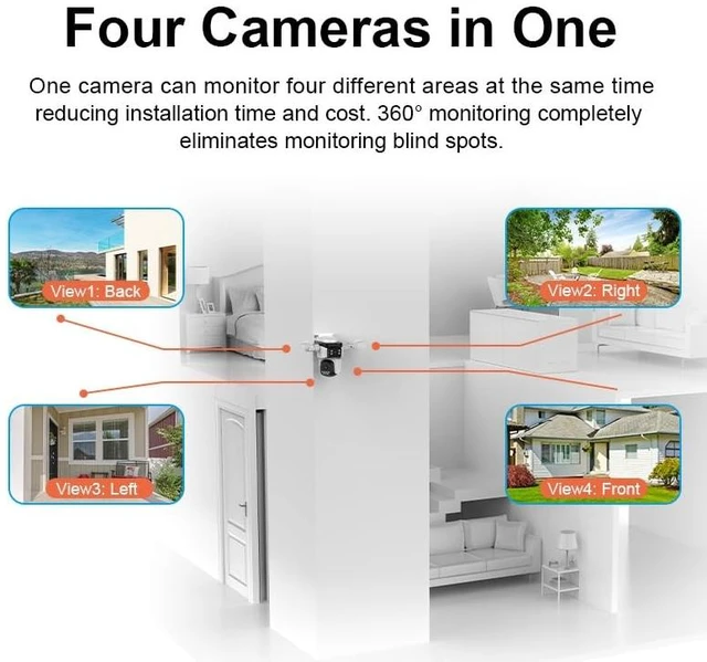 Alt view image 3 of 5 - GESKS O Kam Pro 8MP HD 4 Lens Security Camera, 360 Coverage, 2.4G WiFi, Pan & Tilt, Sound Light Alarm, Two Way Audio, Human Auto Tracking, Night Vision, Outdoor Surveillance CCTV(CS621FR)