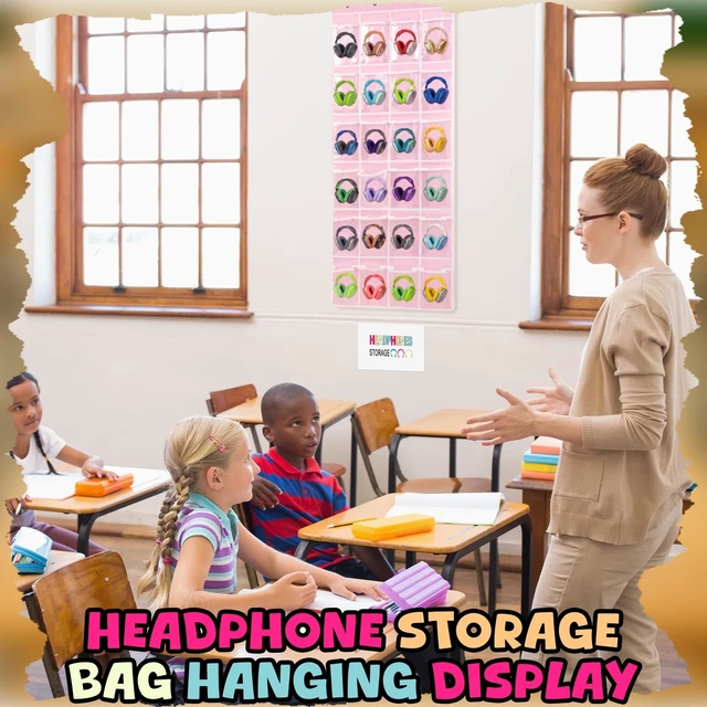 Alt view image 3 of 5 - Maasechs Classroom Headphone Storage Organizer with 24 Pockets,Pink