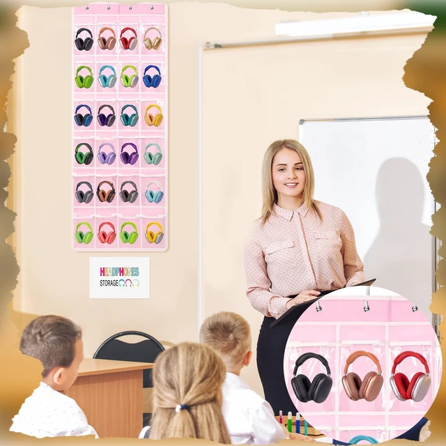 Alt view image 5 of 5 - Maasechs Classroom Headphone Storage Organizer with 24 Pockets,Pink