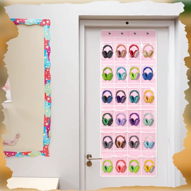 Alt view image 4 of 5 - Maasechs Classroom Headphone Storage Organizer with 24 Pockets,Pink