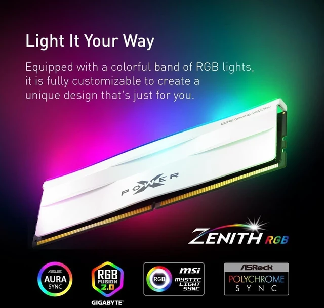 Alt view image 4 of 4 - Silicon Power DDR5 16GB (1x16GB) Zenith RGB 6400MT/s (PC5-51200) 288-pin CL32 1.4V UDIMM Desktop Memory Module RAM SP016GXLWU64AFSH White