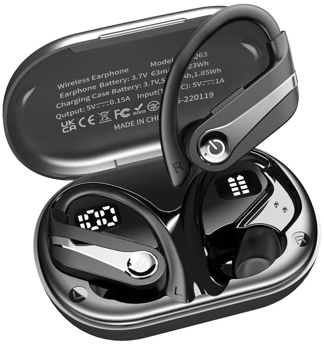 Main image of Faxoimu Wireless Earbuds 120H Playback Bluetooth 6.1 Headphones IPX7 Waterproof Stereo Bass Over-Ear Headphones with Earhooks Microphone LED Battery Display for Sports Running Workouts