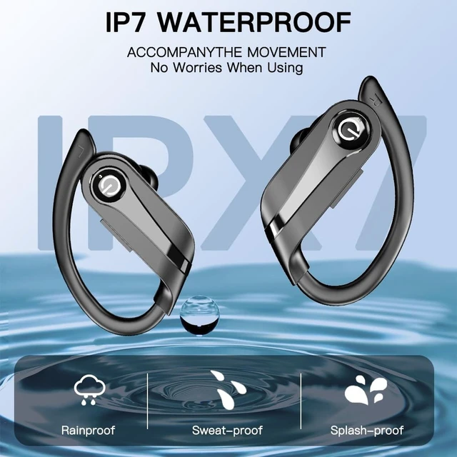 Alt view image 5 of 5 - Faxoimu Wireless Earbuds 120H Playback Bluetooth 6.1 Headphones IPX7 Waterproof Stereo Bass Over-Ear Headphones with Earhooks Microphone LED Battery Display for Sports Running Workouts