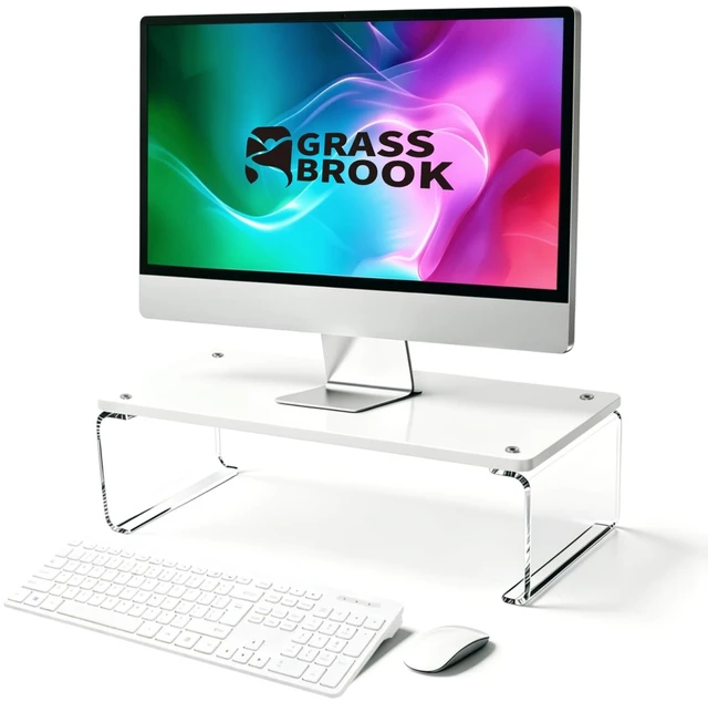 Main image of GRASS BROOK Acrylic Monitor & Laptop Stand Riser L18.5 x H5, White