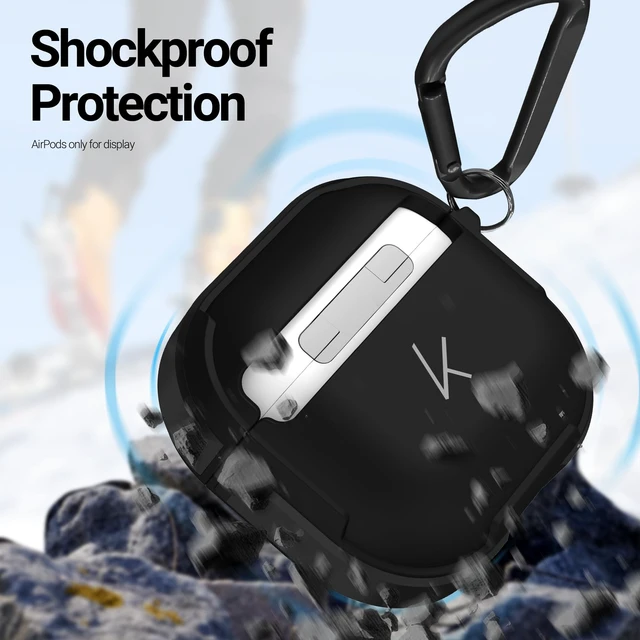 Alt view image 3 of 5 - KZDOO Crashguard for AirPods 4 Case, Metal Protective Cover with Aluminum Alloy Frame Case, Carabiner Included, Shockproof, Scratch-Resistant, Wireless Charging Compatible (Black)