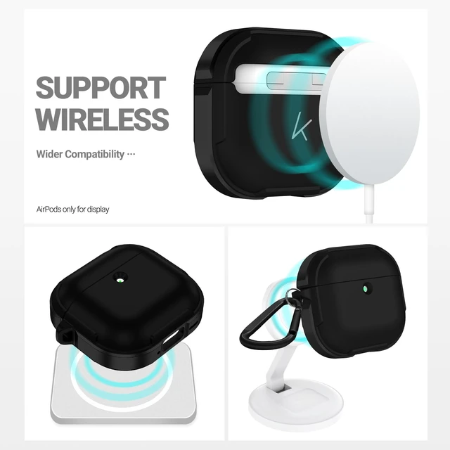 Alt view image 5 of 5 - KZDOO Crashguard for AirPods 4 Case, Metal Protective Cover with Aluminum Alloy Frame Case, Carabiner Included, Shockproof, Scratch-Resistant, Wireless Charging Compatible (Black)