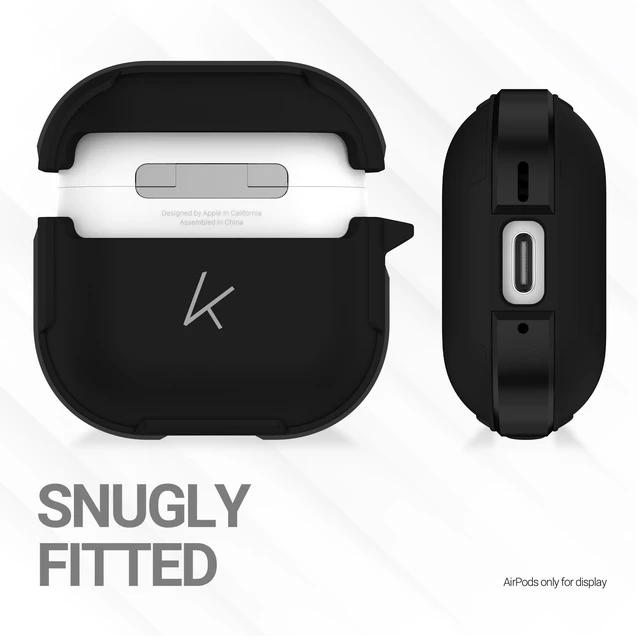 Alt view image 4 of 5 - KZDOO Crashguard for AirPods 4 Case, Metal Protective Cover with Aluminum Alloy Frame Case, Carabiner Included, Shockproof, Scratch-Resistant, Wireless Charging Compatible (Black)