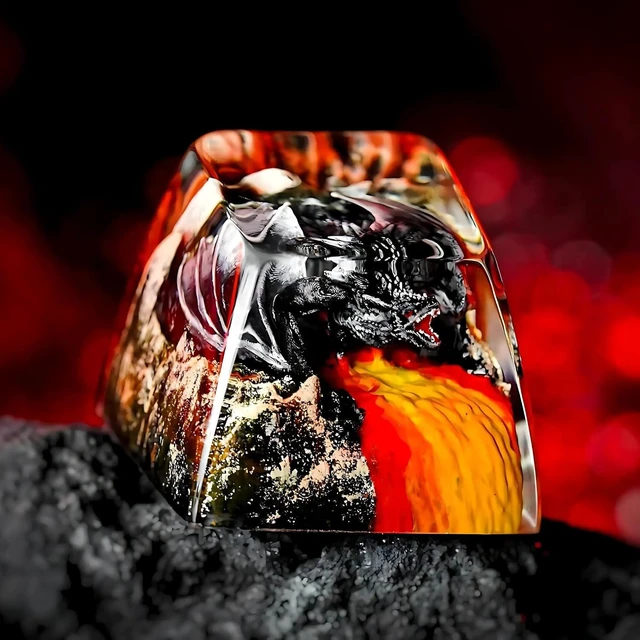 Main image of GIKZO Fantasy Black Dragon in Volcano Artisan Keycap, 1U ESC, R1 SA Profile, Custom Handmade Resin Key Cap for Cherry MX Mechanical Keyboard, Gift for Dragon Lover