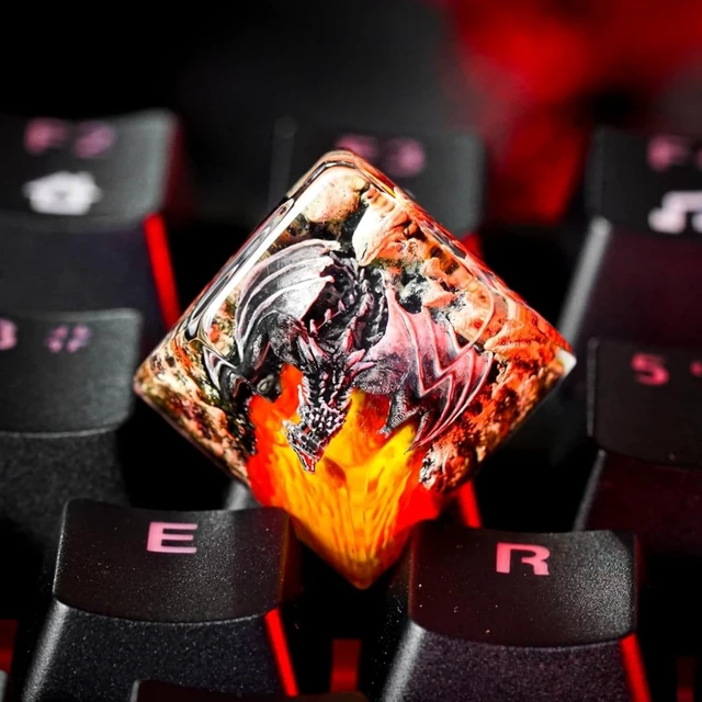 Alt view image 5 of 5 - GIKZO Fantasy Black Dragon in Volcano Artisan Keycap, 1U ESC, R1 SA Profile, Custom Handmade Resin Key Cap for Cherry MX Mechanical Keyboard, Gift for Dragon Lover