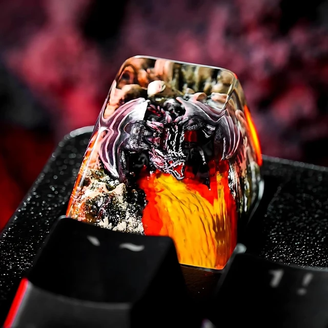 Alt view image 4 of 5 - GIKZO Fantasy Black Dragon in Volcano Artisan Keycap, 1U ESC, R1 SA Profile, Custom Handmade Resin Key Cap for Cherry MX Mechanical Keyboard, Gift for Dragon Lover