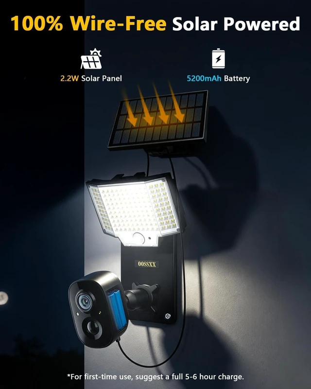 Alt view image 3 of 5 - OOSSXX Solar Floodlight Security Camera Outdoor Wireless, 4MP HD 3-in-1