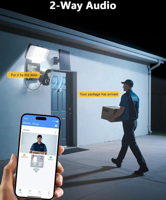 Alt view image 5 of 5 - OOSSXX Solar Floodlight Security Camera Outdoor Wireless, 4MP HD 3-in-1