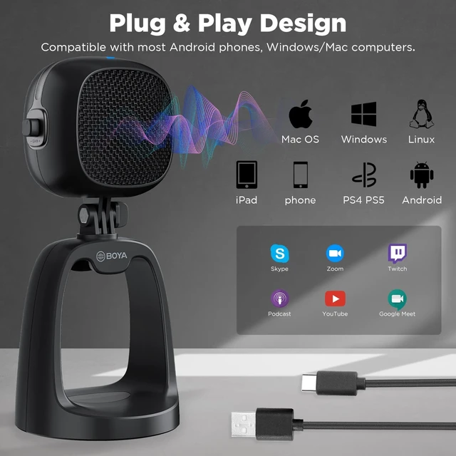 Alt view image 2 of 5 - BOYA USB Condenser Gaming Microphone for PC, Mac, PS4, PS5 Computer Plug Play Mic with Gain Control, Volume Control, Mute, Headphone Jack for Live Streaming Music Recording Video Voice YouTube BY-CM6