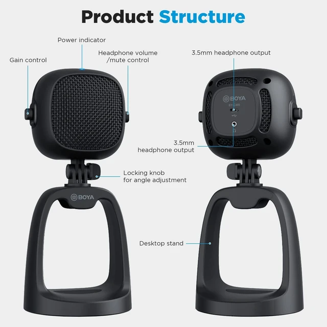 Alt view image 3 of 5 - BOYA USB Condenser Gaming Microphone for PC, Mac, PS4, PS5 Computer Plug Play Mic with Gain Control, Volume Control, Mute, Headphone Jack for Live Streaming Music Recording Video Voice YouTube BY-CM6