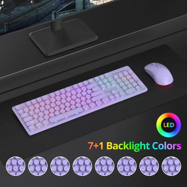 Alt view image 5 of 5 - Vumilstek Backlit Wireless Keyboard and Mouse, 2.4GHz Light Up Typewriter Rechargeable Cordless Quiet Keyboard with USB Receiver for PC/Laptop (Purple)