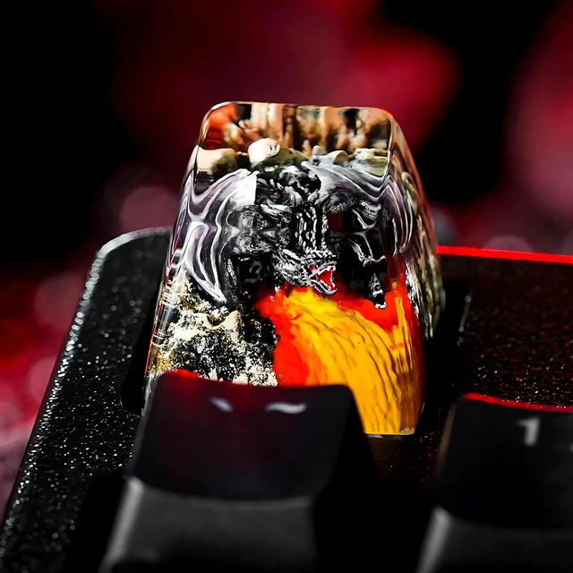 Alt view image 2 of 5 - GIKZO Fantasy Black Dragon in Volcano Artisan Keycap, 1U ESC, R1 SA Profile, Custom Handmade Resin Key Cap for Cherry MX Mechanical Keyboard, Gift for Dragon Lover