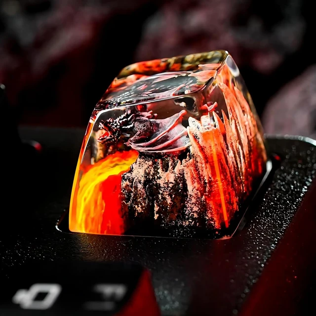 Alt view image 3 of 5 - GIKZO Fantasy Black Dragon in Volcano Artisan Keycap, 1U ESC, R1 SA Profile, Custom Handmade Resin Key Cap for Cherry MX Mechanical Keyboard, Gift for Dragon Lover