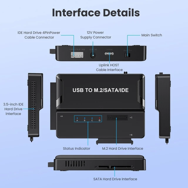 Alt view image 4 of 5 - NVMe SSD Enclosure, USB to M.2 and IDE SATA Adapter Hard Drive Reader