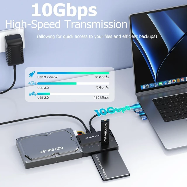 Alt view image 3 of 5 - NVMe SSD Enclosure, USB to M.2 and IDE SATA Adapter Hard Drive Reader