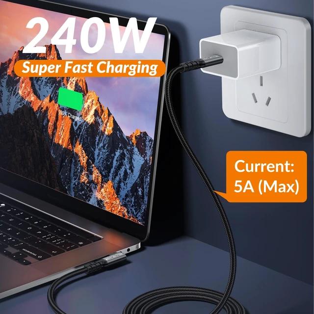 Alt view image 4 of 5 - HOURUNTAIL Thunderbolt 5Cable 6.6ft2M,USB4 C to C 90Degree Angle